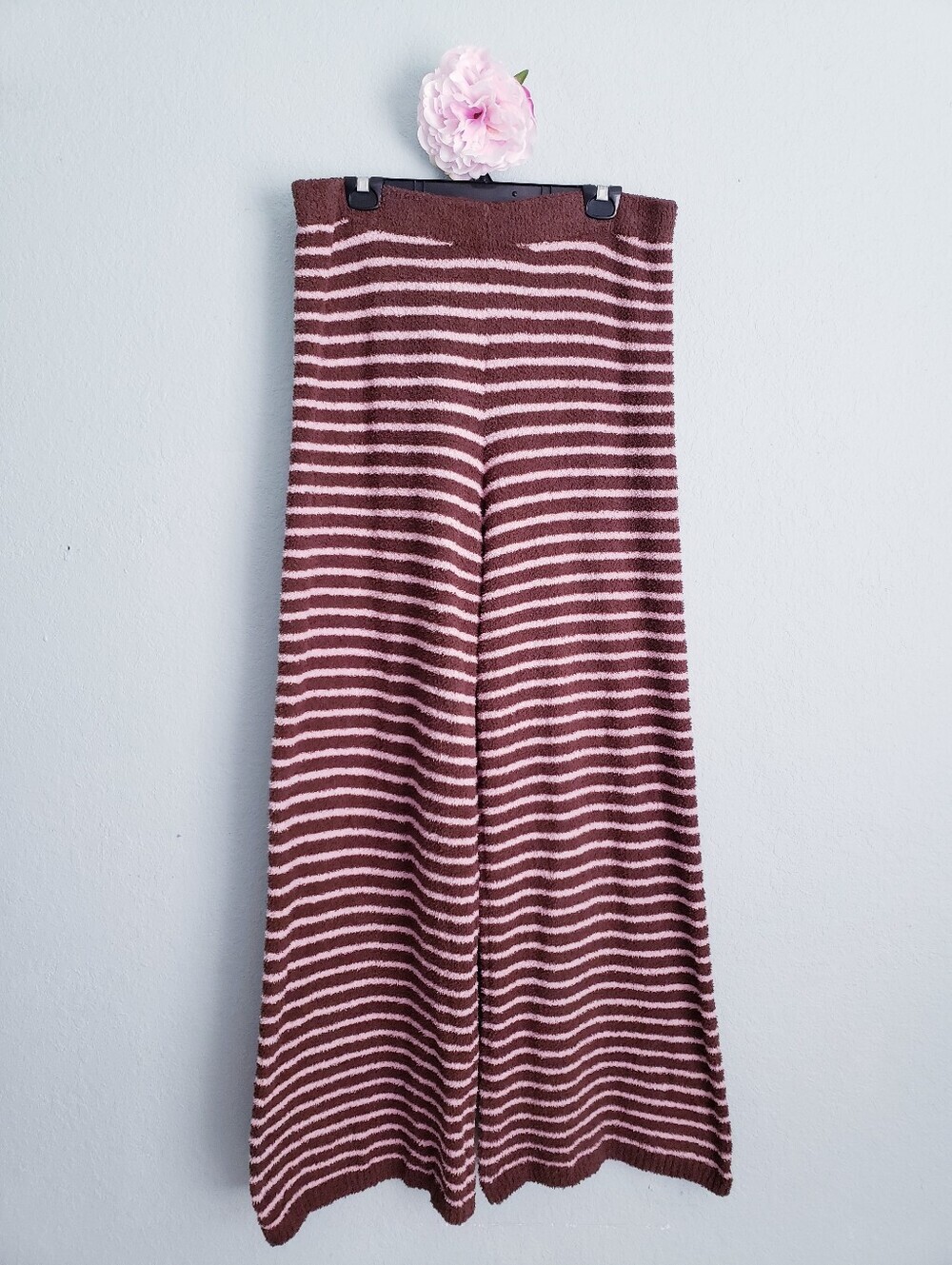 Pink Lily Devin Cozy Brown and Pink Striped Wide Leg Lounge Pants